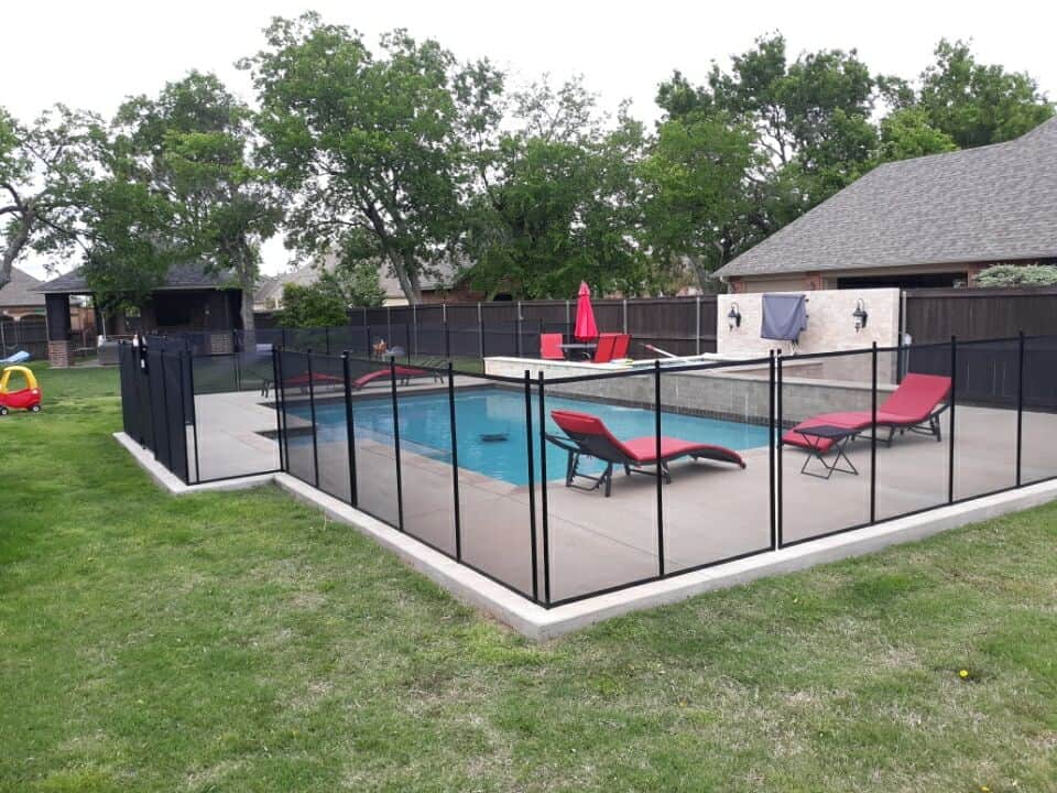 135 ft 4 ft tall black Life Saver child pool safety fence installed Moore, OK