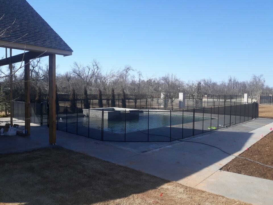 165 ft 4 ft tall black Life Saver pool safety fence installed Mustang, OK John L