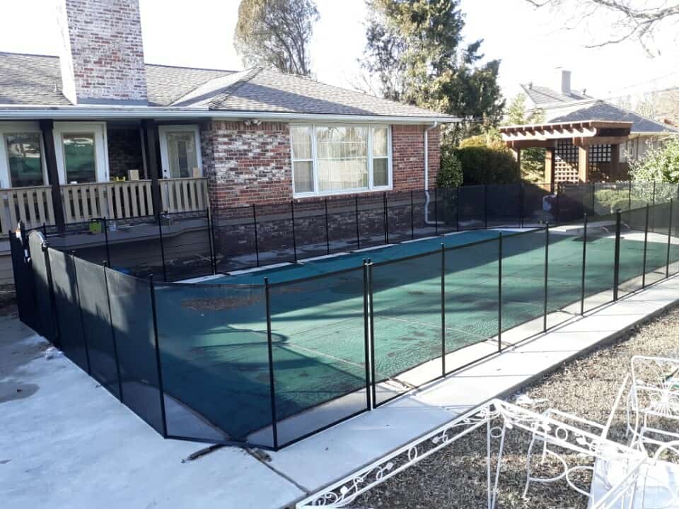 Life Saver 4 ft black mesh pool safety fence installed Oklahoma City